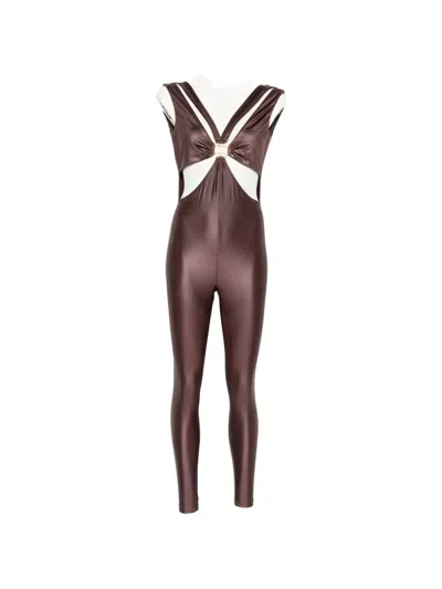 Mazzei Cut-out Logo-plaque Jumpsuit In Brown