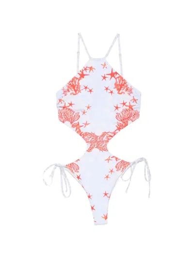 Mazzei Cut-out Starfish-print Swimsuit In White