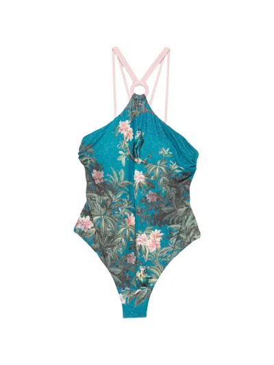 Mazzei Monkey-print Swimsuit In Blue