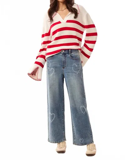 Mb By Tribal Sophia Curvy Super Straight Denim With Printed Detail In Blue