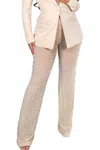 Mb Fashion Wholesale Sophie Wide-leg Pearl Beaded Sheer Pants In Beige In Neutral