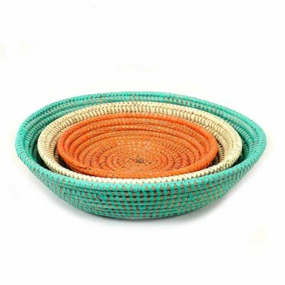 Mbare Catch-all / Planter Basket In Orange, Natural, Turquoise