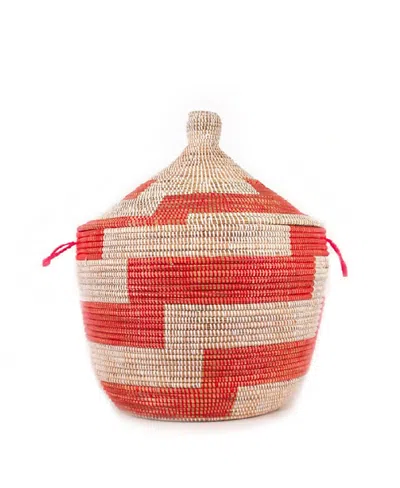 Mbare Dou Lid Low Storage Basket In Red