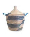 Mbare Dou Lid Storage Basket Stripe Blue Low Storage In Blue