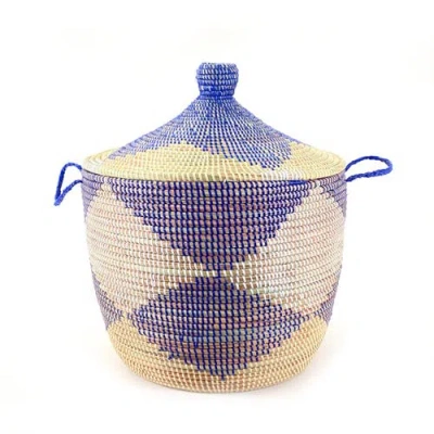 Mbare Dou Lid Storage Basket Chevron Low Storage In Navy, White, Natural