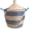 Mbare Dou Lid Storage Basket Stripe Blue Low Storage In Blue