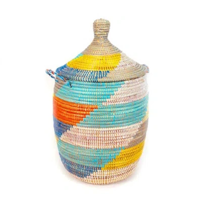 Mbare Dou Lid Storage Basket Stripe Multicolour Medium Storage