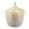 Mbare Dou Lid Storage Basket Two-tone Low Storage In Natural And White