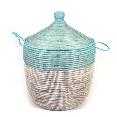 Mbare Dou Lid Storage Basket Two-tone Low Storage In Turquoise And White