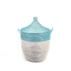 Mbare Dou Lid Storage Basket Two-tone Medium Storage In Turquoise And White