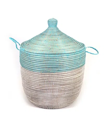 Mbare Dou Lid Storage Two-tone Low Storage Basket In Blue