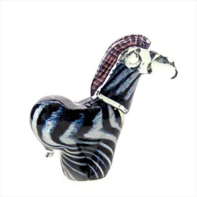 Mbare Hand Blown Glass Zebra In Black