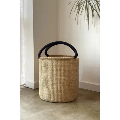Mbare Handwoven Double Weave Hamper Basket With Leather Handles In Black