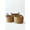 Mbare Handwoven Hamper With Leather Handles In Brown