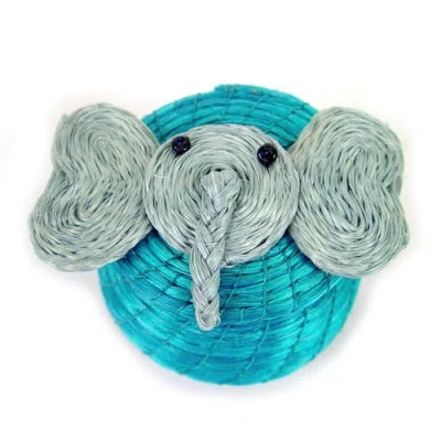 Mbare Lidded Basket Dumbo Elephant Pink In Blue Elephant