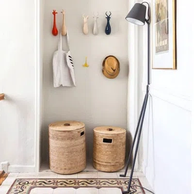 Mbare Malawi Basket With Wooden Handle In Beige