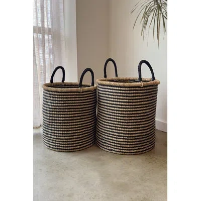 Mbare S/2 Handwoven Hamper - With Stripes In Brown