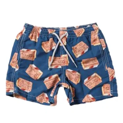 Mc 2 Saint Barth Kids' Boxer Swimsuit With Biscuit Ice Cream Print In Blu