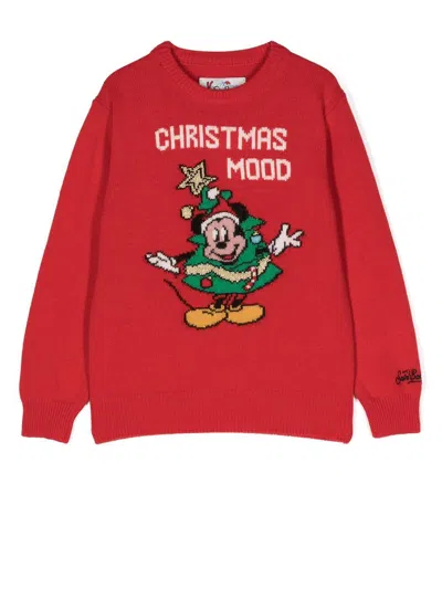 Mc 2 Saint Barth Mickey Mouse Christmas Sweater In Rosso