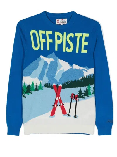 Mc 2 Saint Barth Kids' Off Piste Print Sweater In Cielo