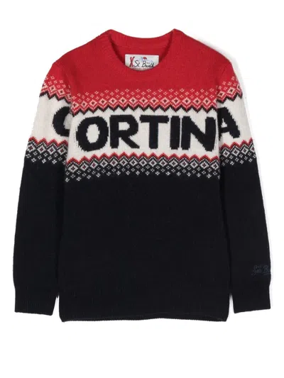 Mc 2 Saint Barth Kids' Two-tone Christmas Sweater In Blu