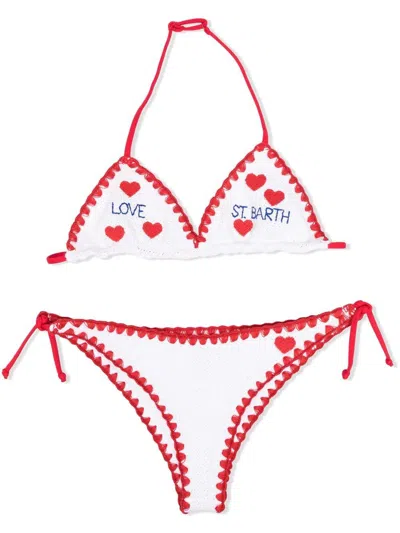 Mc 2 Saint Barth Kids' White And Red Knitted Bikini In Bianco