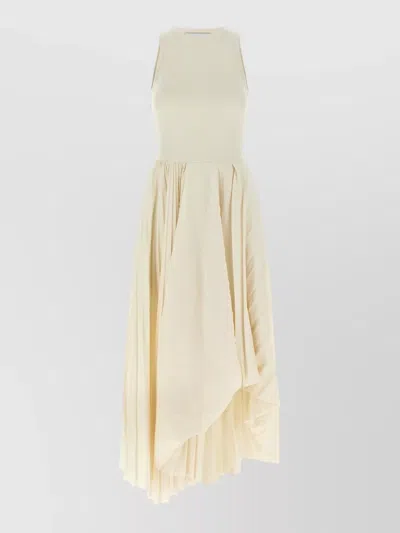 Mc Queen Asymmetric Hem Dress Pleated Skirt Sleeveless In Neutral