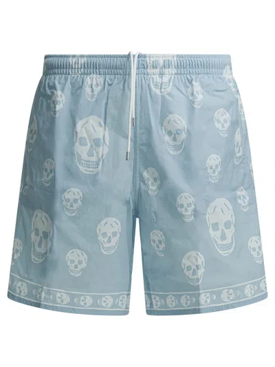 Mc Queen Swim Shorts Above Knee Skull Pattern In Blue