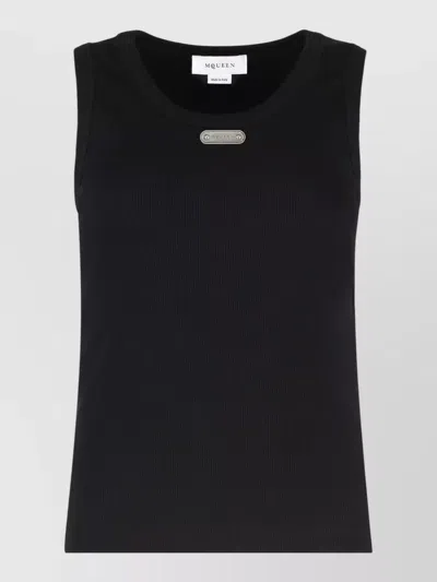 Mc Queen Cotton Ribbed Tank Top Stretch Fabric In Black