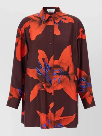 Mc Queen Flame Lily Shirt Collared Neck Floral Print In Multi