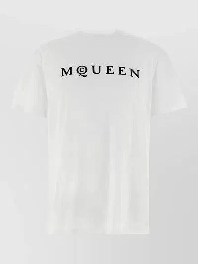 Mc Queen Flocked Logo Crew Neck Short Sleeve T Shirt In White
