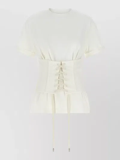 Mc Queen Lace Up Short Sleeve Crew Neck Top In White