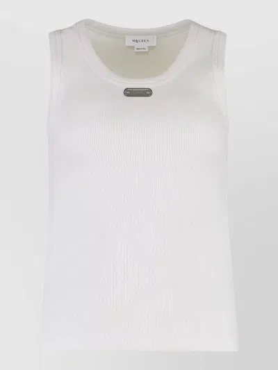 Mc Queen Ribbed Stretch Tank Top Round Neckline In White