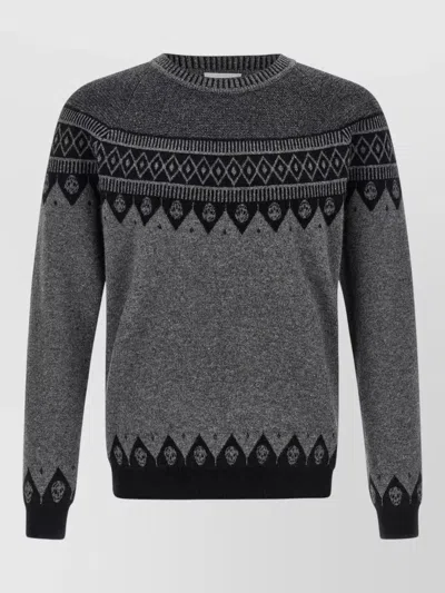Mc Queen Skull Crew Neck Sweater Geometric Knit In Gray