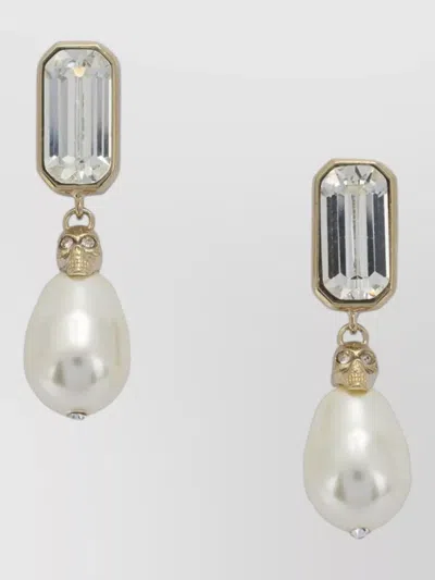 Mc Queen Skull Drop Earrings Gemstone Pearl Accents