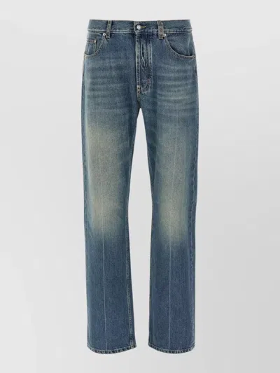 Mc Queen Skull Motif Jeans Belt Loops Five Pockets In Blue