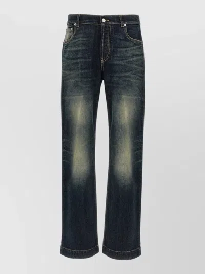 Mc Queen Wide Leg Denim Pants Belt Loops In Blue