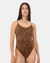 Mc2 Saint Barth Leopard Print One-piece Swimsuit With Adjustable Straps In Brown
