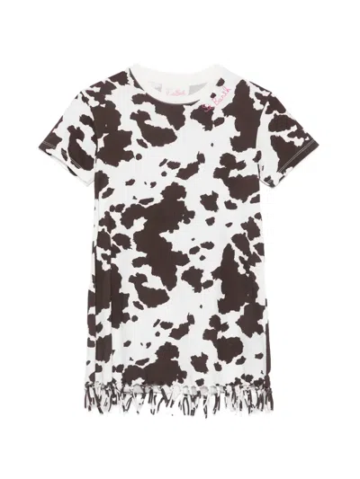 Mc2 Saint Barth Abbey Cow-print Fringe-detail Dress In Multi