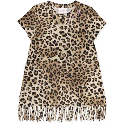 Mc2 Saint Barth Abbey Dress With Fringe Sand Leopard In Brown