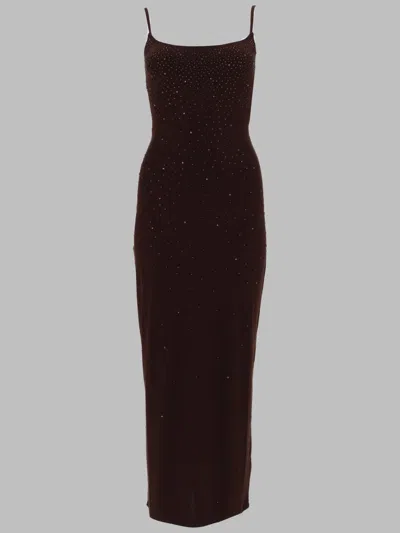 Mc2 Saint Barth Form-fitting Midi Dress With Spaghetti Straps In Burgundy