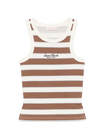 Mc2 Saint Barth Ada Cable-knit Contrast-trim Tank Top In Brown