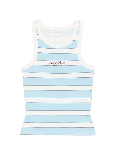 Mc2 Saint Barth Ada Striped Logo-detail Tank Top In Blue