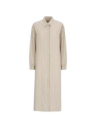Mc2 Saint Barth Striped Long Shirt Dress In Brown