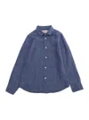 Mc2 Saint Barth Agnes Blue Shirt With Classic Collar And Logo Lettering Embroidery On The Front In Linen Woman In Blue
