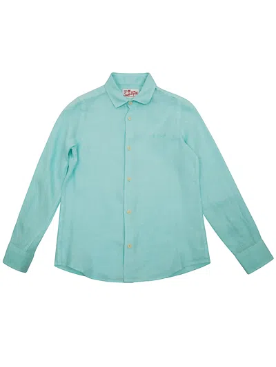 Mc2 Saint Barth Kids' Agnes Classic Linen Shirt By  In Green