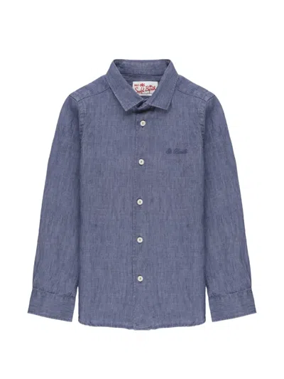 Mc2 Saint Barth Kids' Agnes Logo-embroidered Shirt In Blue