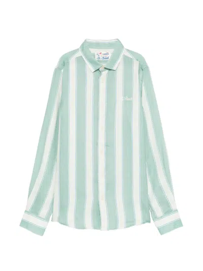 Mc2 Saint Barth Kids' Agnes Vertical-stripe Embroidered-logo Shirt In Green