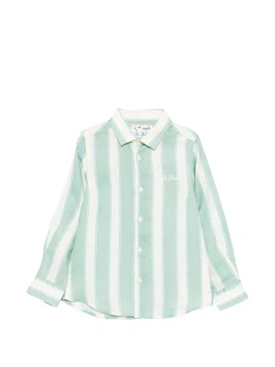 Mc2 Saint Barth Kids' Agnes Vertical-stripe Embroidered-logo Shirt In Green