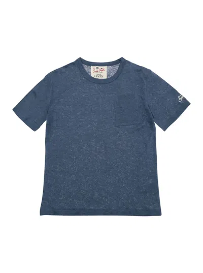 Mc2 Saint Barth Kids' Alex Blue T-shirt With A Patch Pocket In Jersey Baby